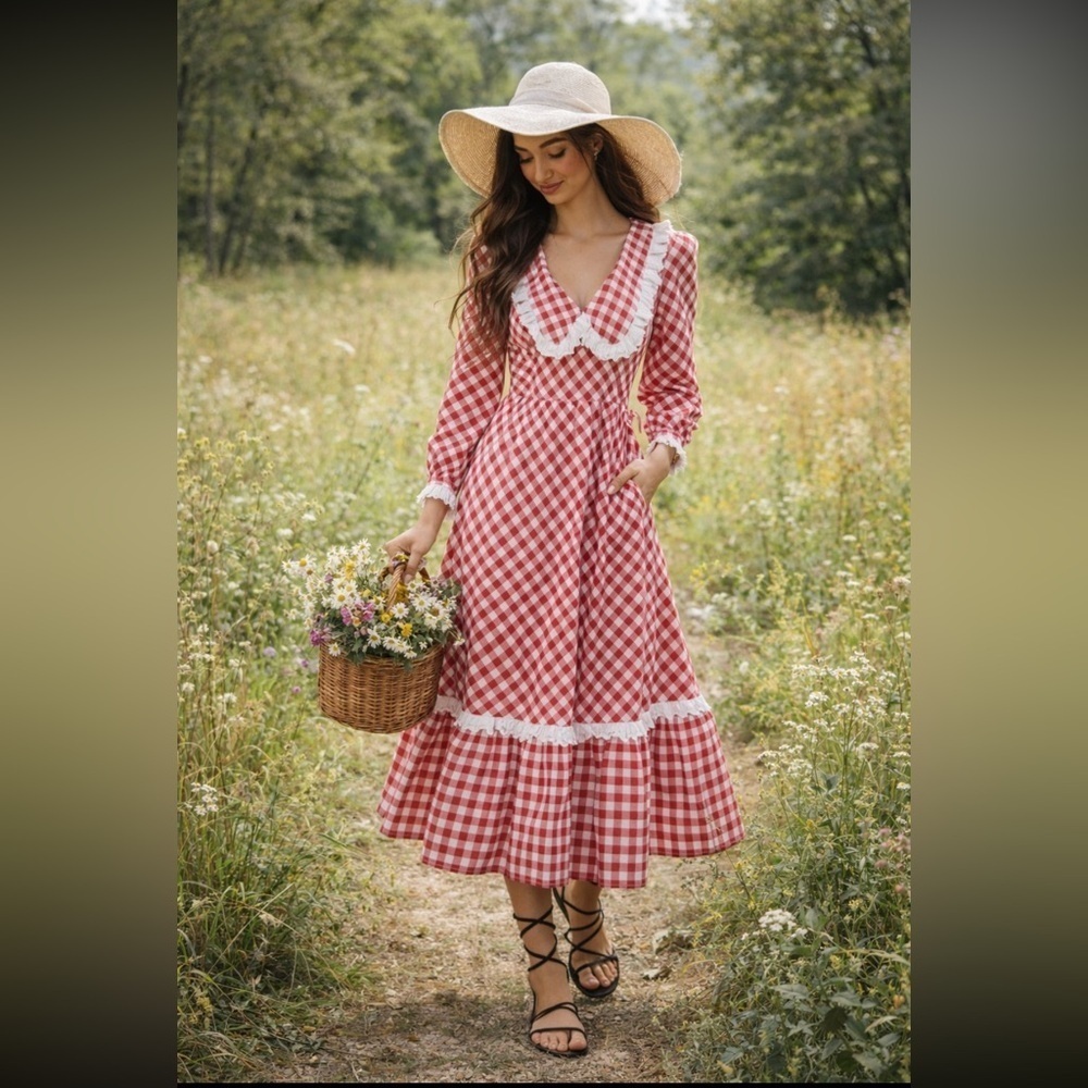 🎉RARE🎉Pink City Anthropologie NWT Prints Esme Long Sleeve Oversized Collar MidiM